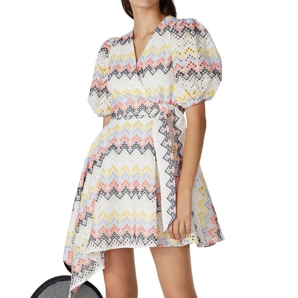 N12H Alice Summer Casual Asymmetrical Colorful Chevron Wrap Dress - Picture 1 of 6